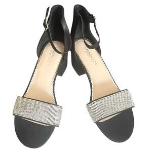 London Fog Black Ankle Strap Silver Glitter Dressy Women’s Sandal Heels Size 8
